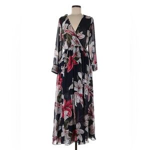 Kate and Lily Maxi Floral Long Sleeve Faux Wrap Dress